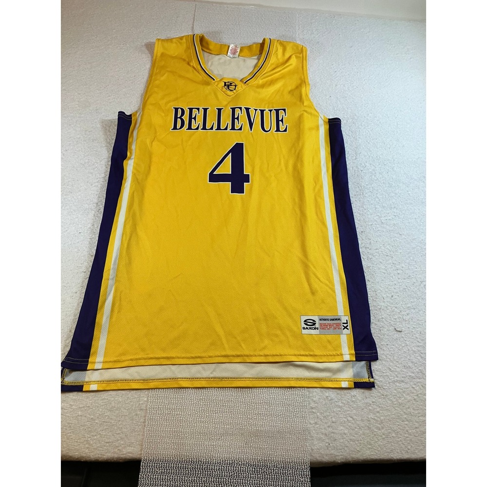 Bellevue Bruins Game Jersey Mens XL Yellow Purple Basketball Jersey Number 4